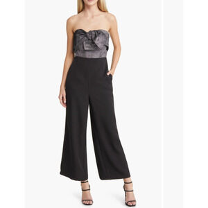 SAM EDELMAN Women Cady Jumpsuit 8 Black Silver Metallic Bow Strapless NWOT
